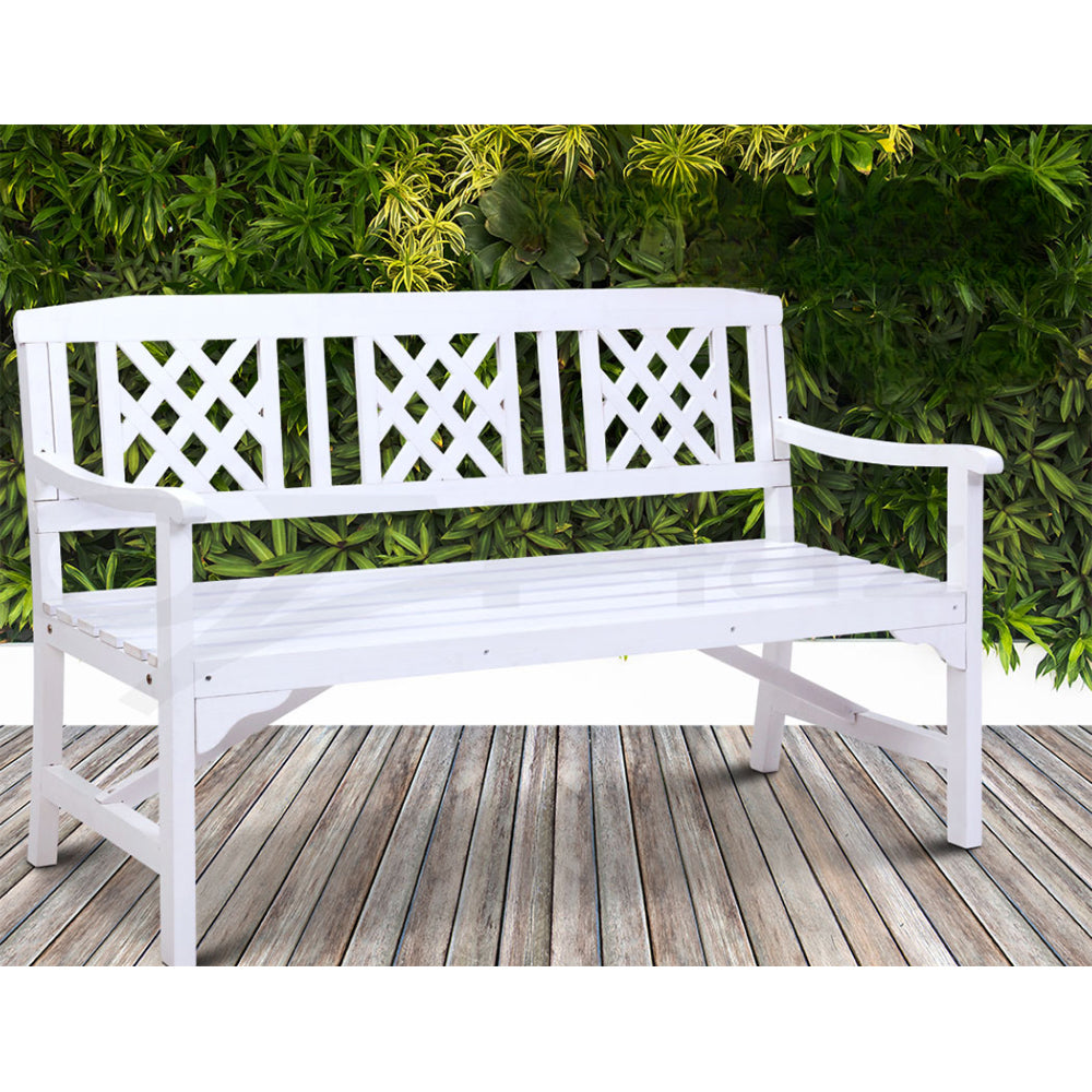 Wooden Outdoor Garden Bench Patio Lounge Chair 3 Seater - White