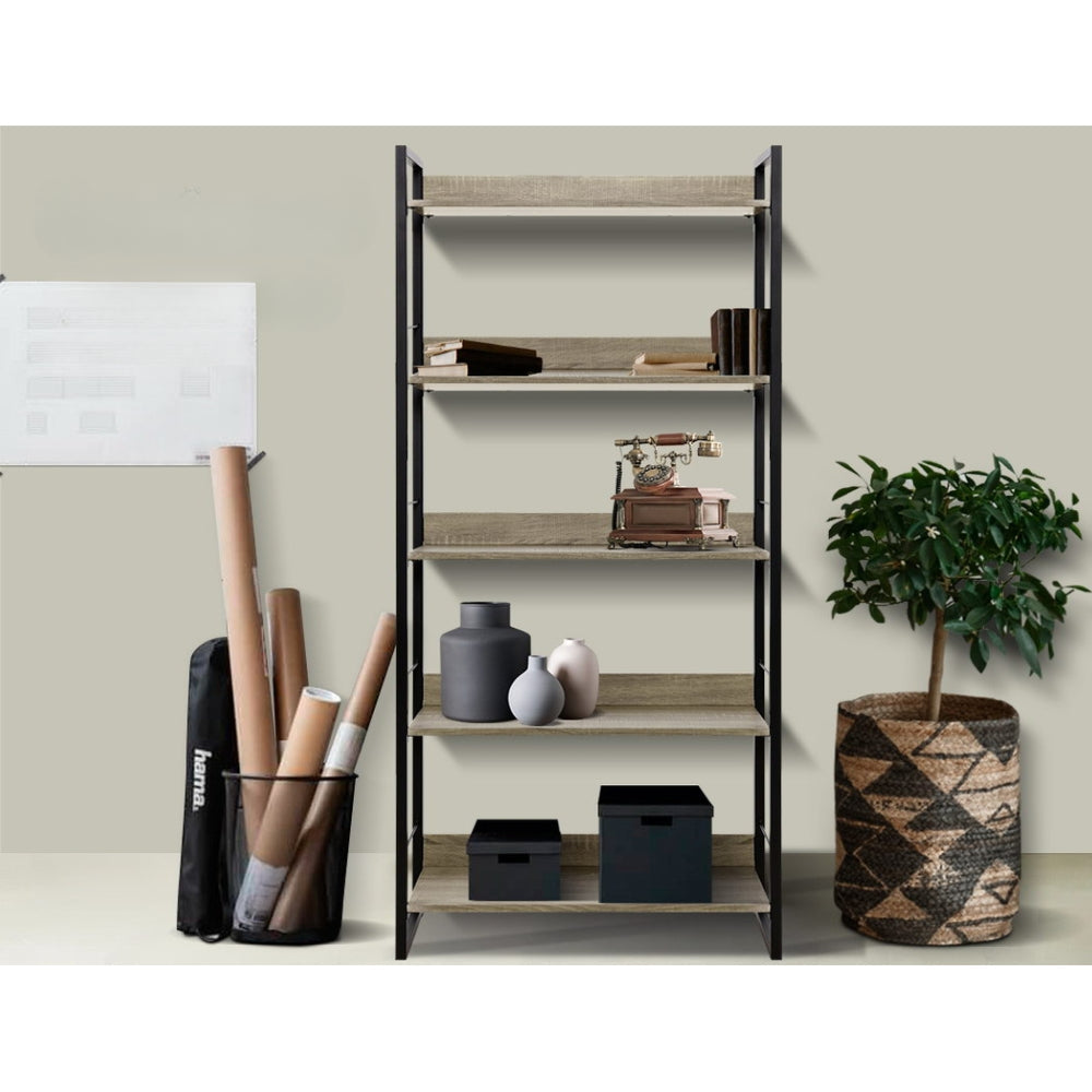 Bookshelf Wooden Display Shelves Bookcase Shelf Storage Metal Wall Black
