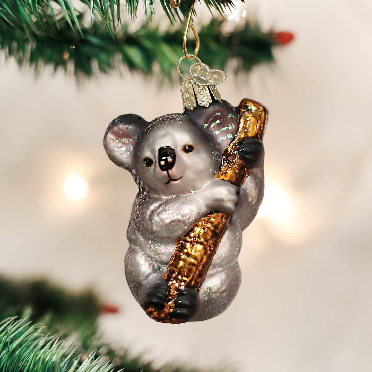 Wildlife Animals Glass Blown Ornaments for Christmas Tree Koala Bear - Red