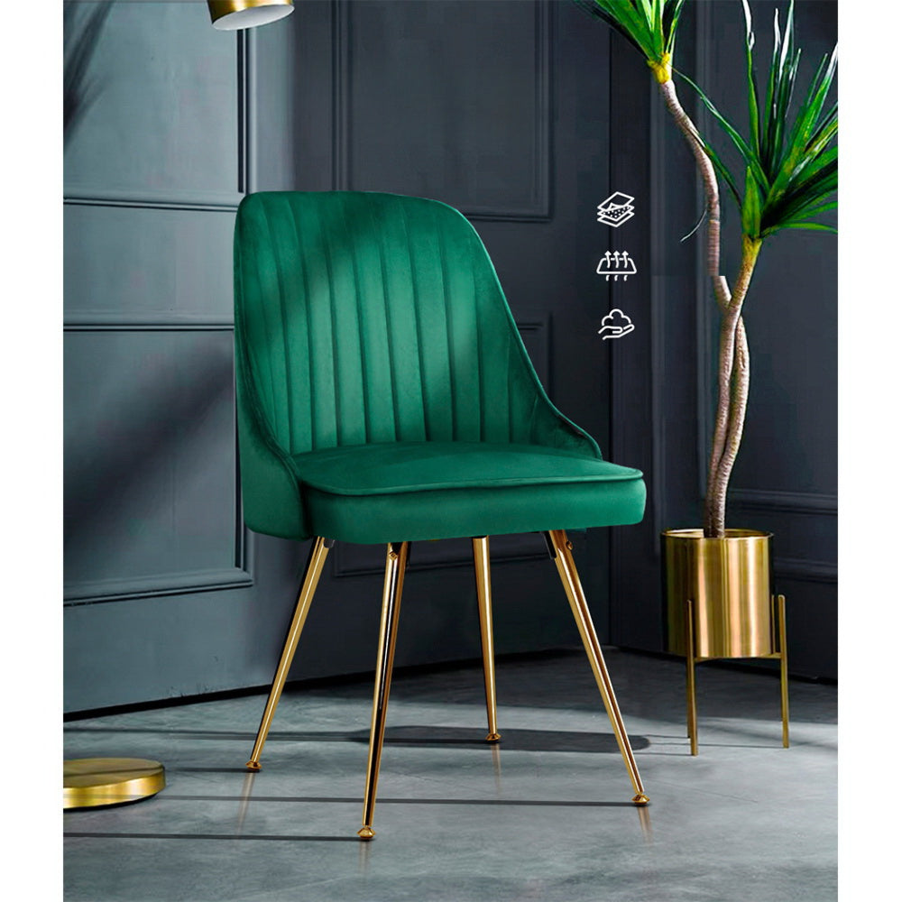 Set of 2 Dining Chairs Retro Chair Cafe Kitchen Modern Metal Legs Velvet Green