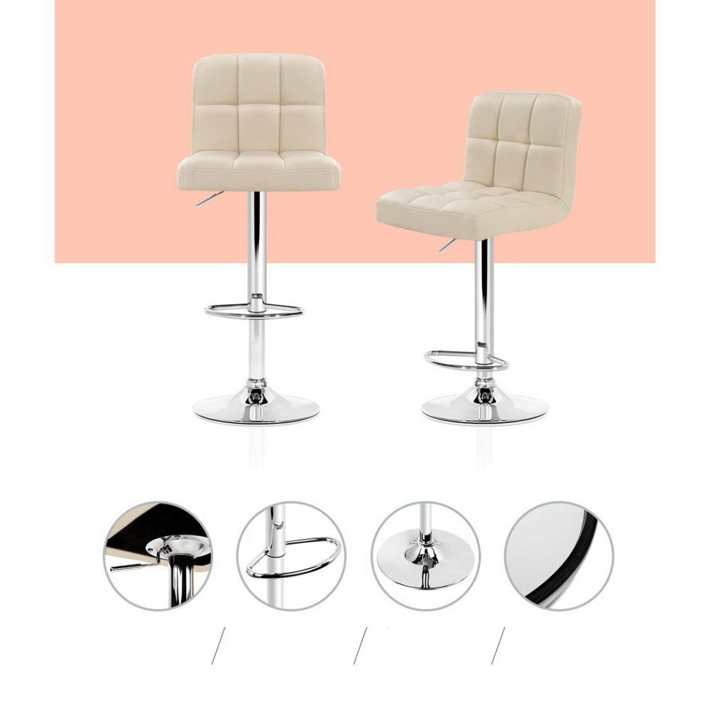 Set of 4 PU Leather Gas Lift Bar Stools - Beige