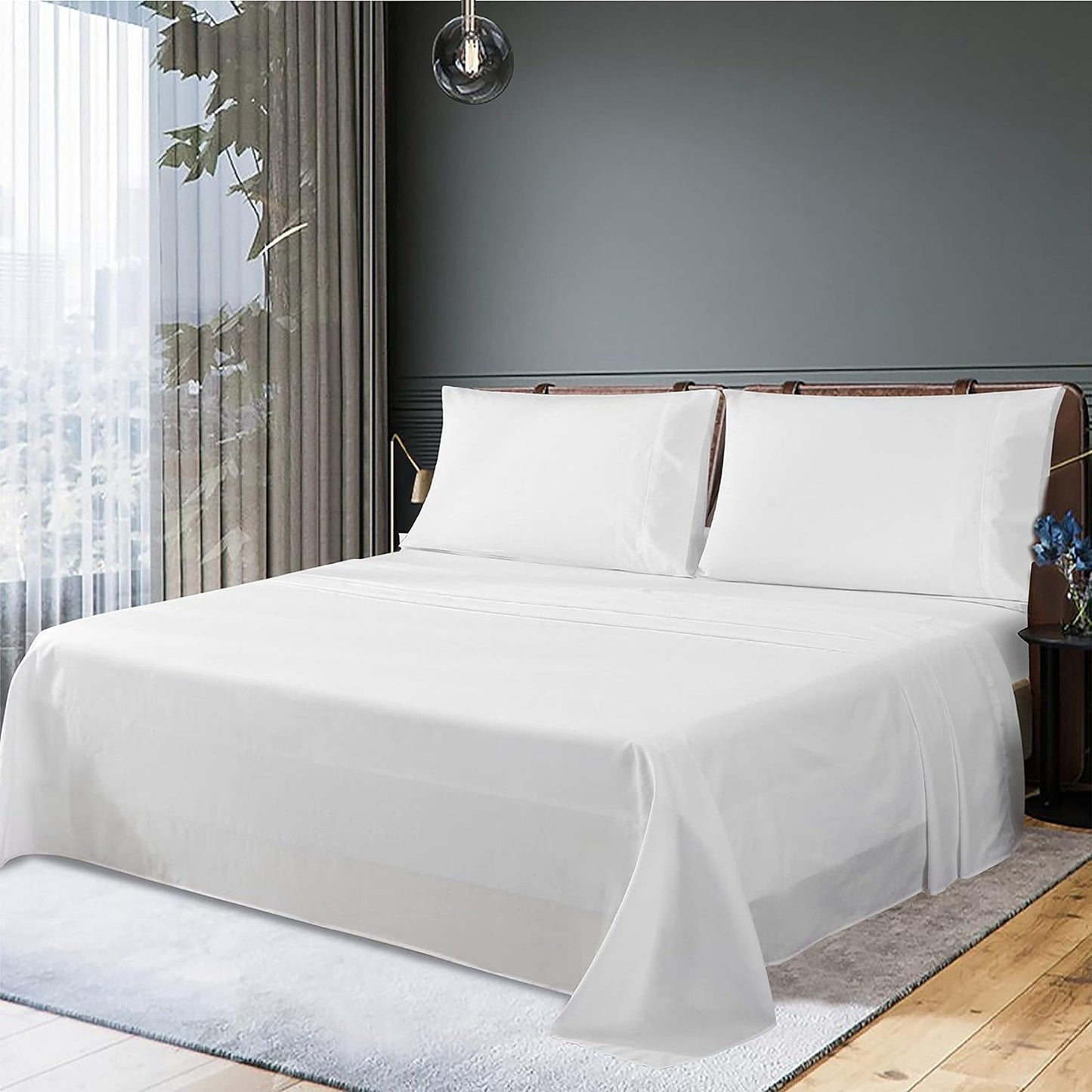 300 Thread Count Sheet Set 50% Cotton 50% Polyester Bed Sheet Set - White