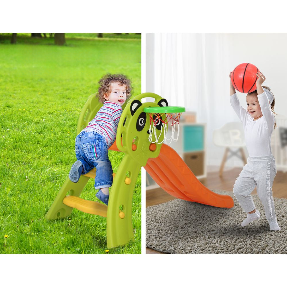 Kids Slide Basketball Hoop Activity Center Outdoor Play Set - Orange