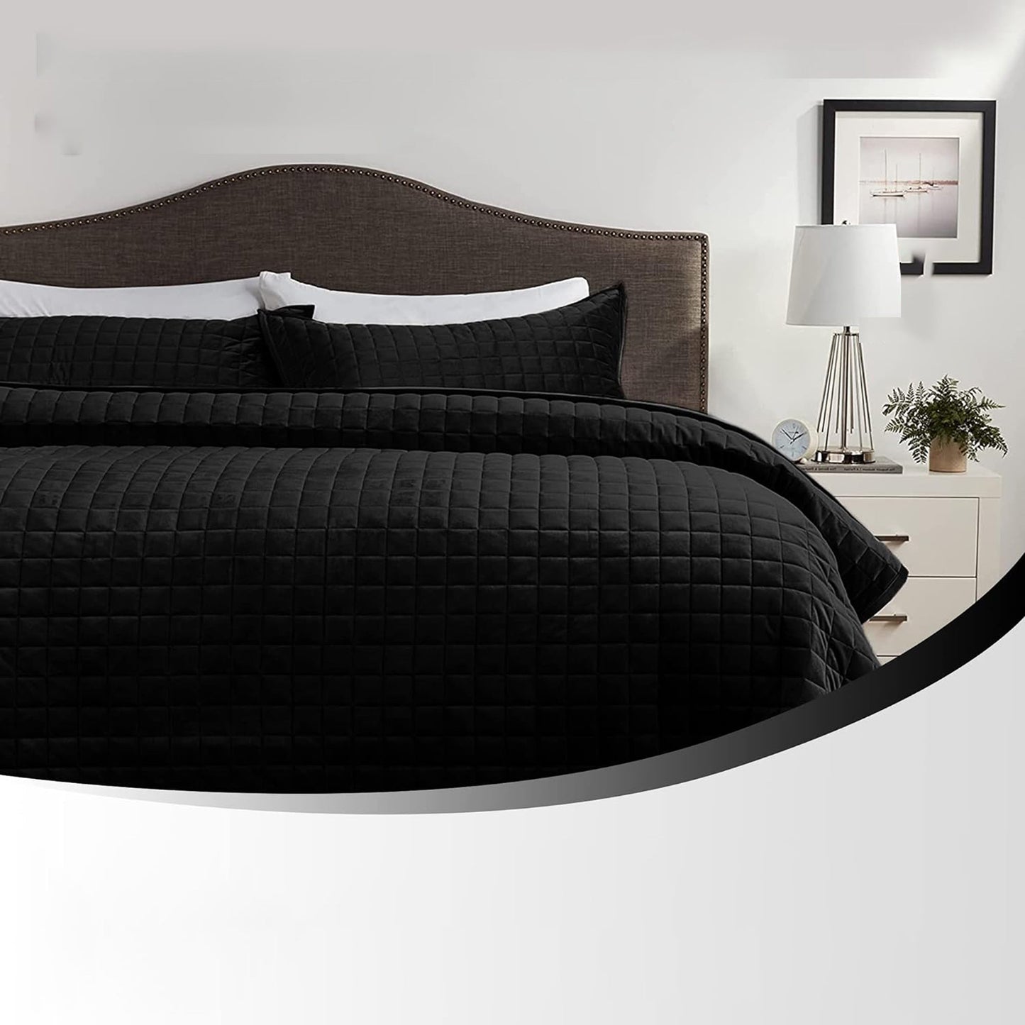 260GSM Super Soft Velvet Box Stitch Bedding Quilt Cover Set - Black