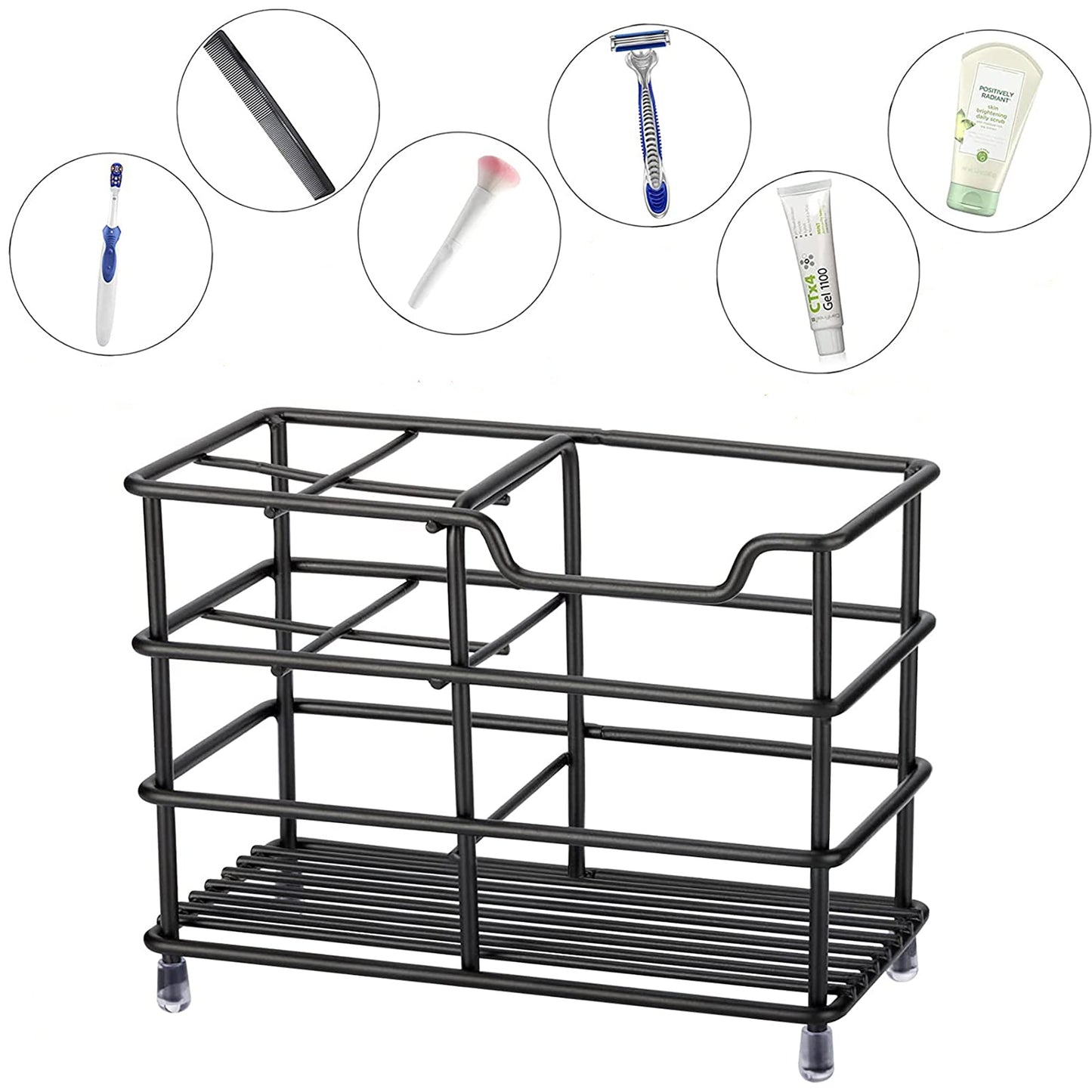 Stainless Steel Bathroom Toothbrush Toothpaste Holder Organizer - Black