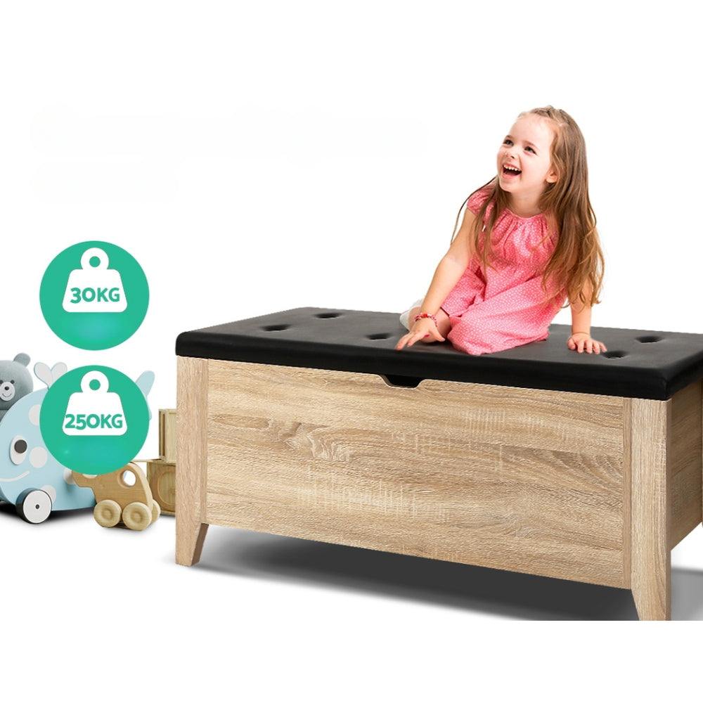 Storage Ottoman Blanket Box Leather Bench Foot Stool Chest Toy Oak Couch