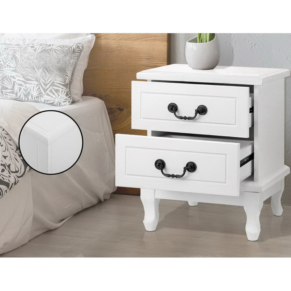 Bedside Tables 2 Drawers Side Table French Nightstand Storage Cabinet
