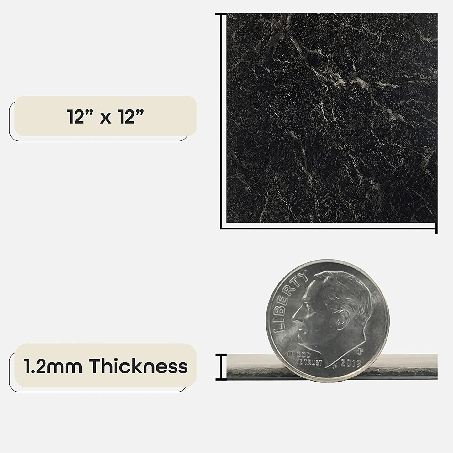 20 Pack 12 Inch Vinyl Tile Marble Black with White Vein