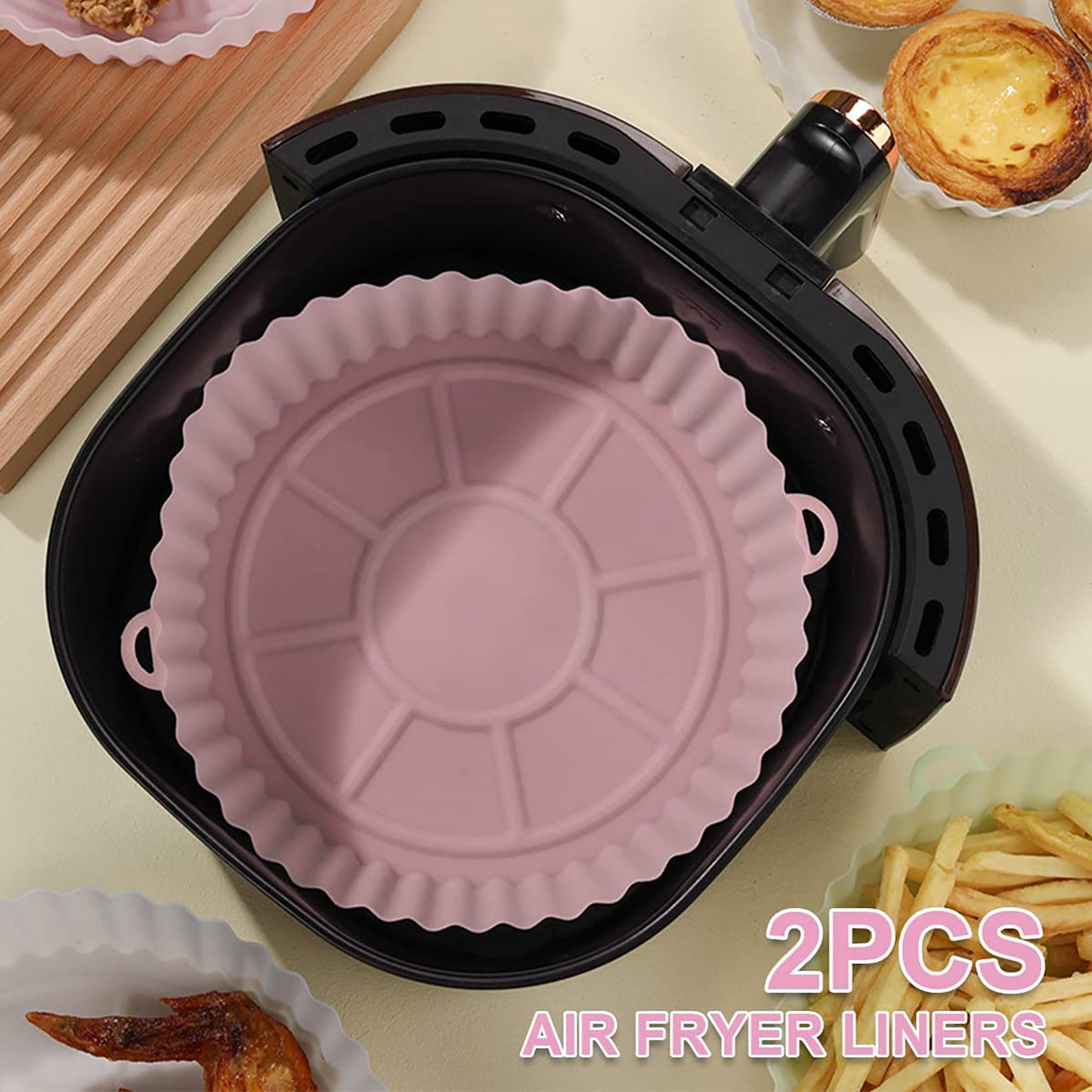 Air Fryer Reusable Non Stick Heat Resistant Silicone Pots 2 Pcs - Pink