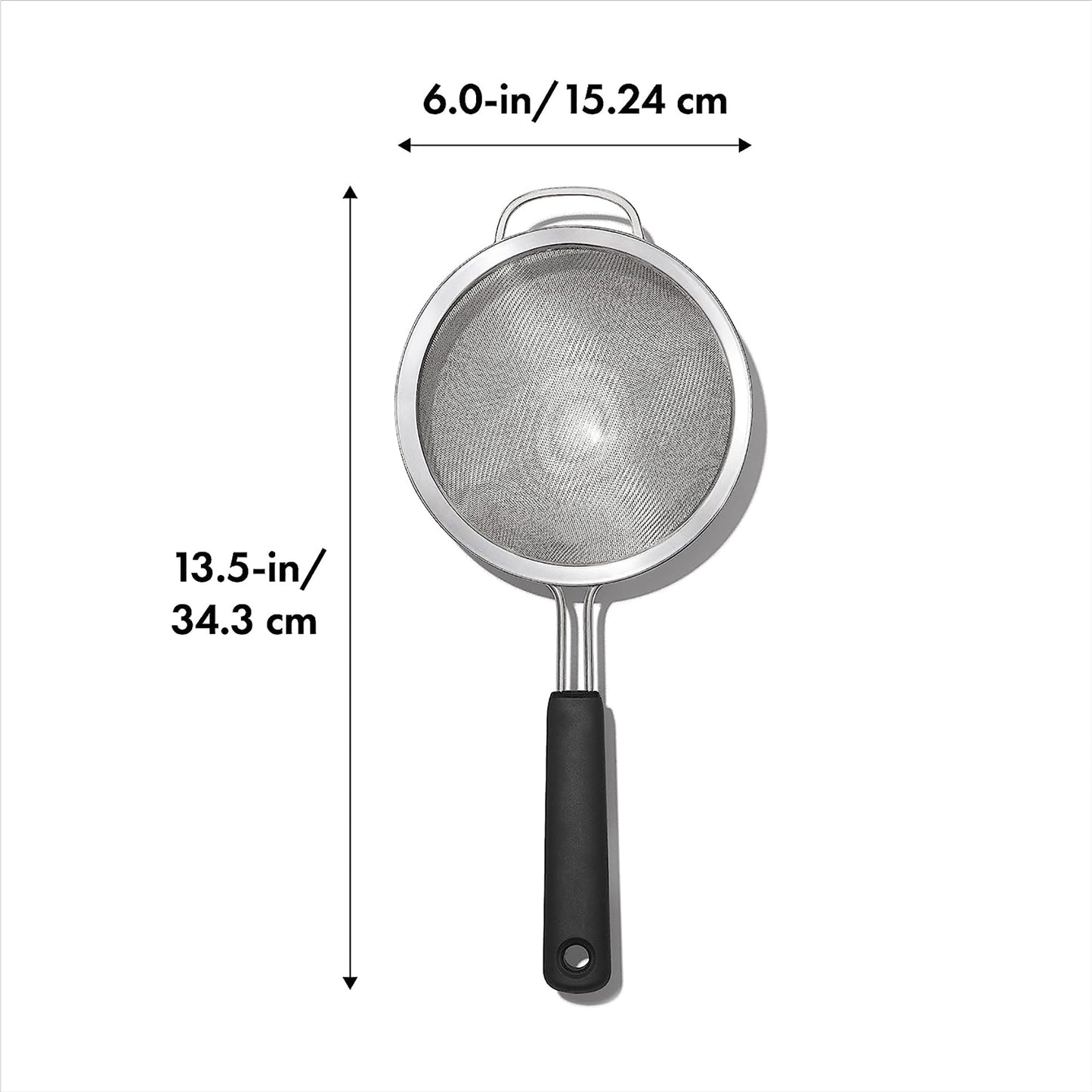 Sturdy Stainless Steel Mesh Strainer with Non Slip Handle - 6 Inch