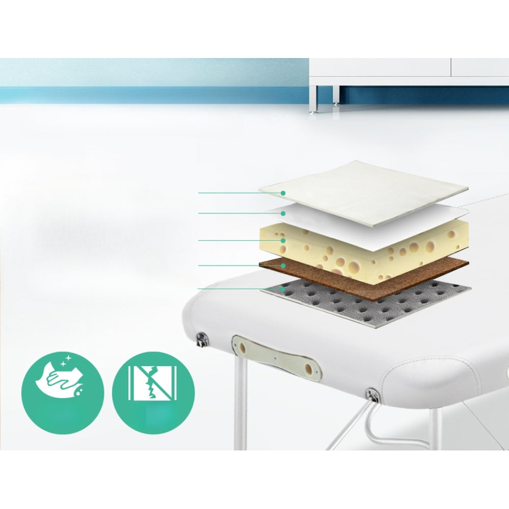 75cm Wide Portable Aluminium Massage Table Two Fold Treatment Beauty Therapy White