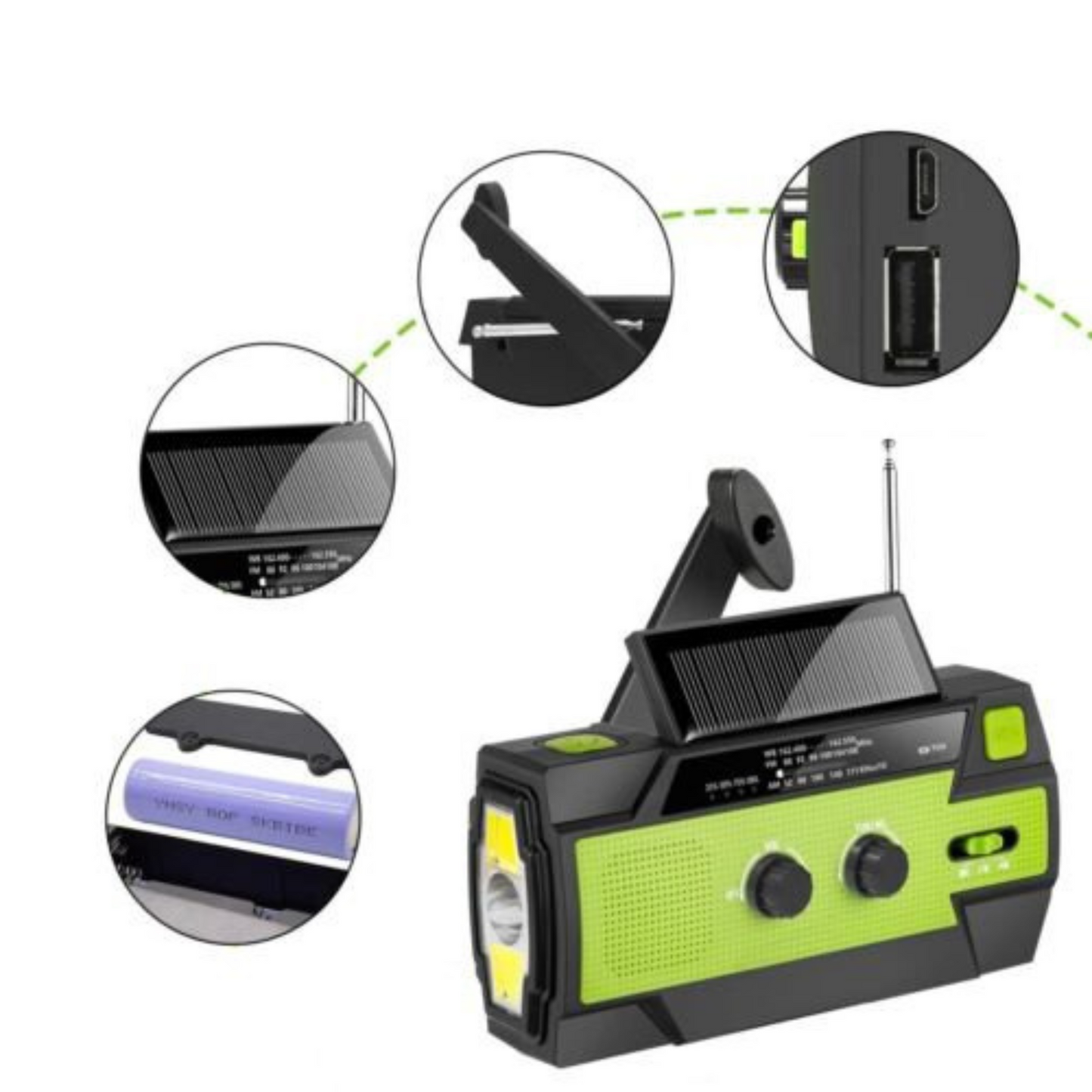 4000mAh Emergency Solar Hand Crank Weather Radio Power Bank Charger Flash Light
