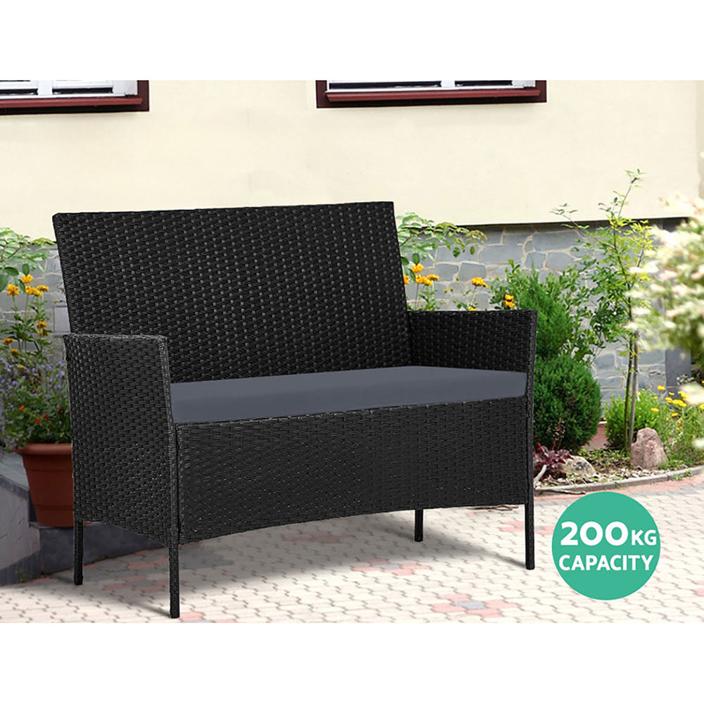 Outdoor Wicker Patio Dining Lounge Set with Storage Cover - Black