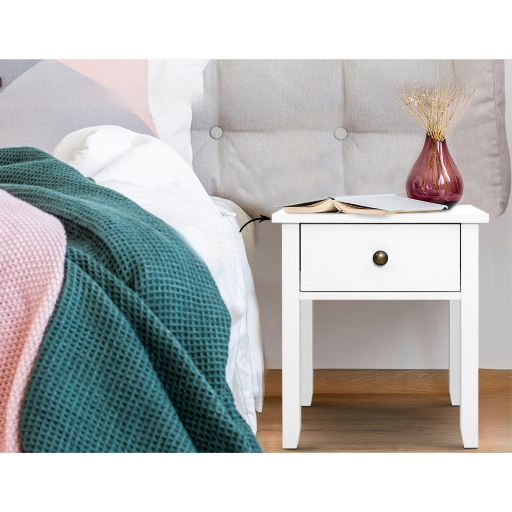 Bedside Tables Drawer Side Table Nightstand White Storage Cabinet White Lamp