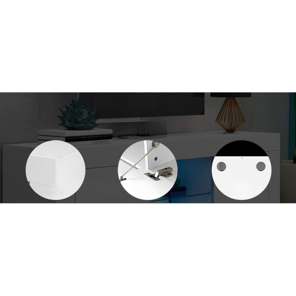 130cm High Gloss TV Stand Entertainment Unit Storage Cabinet Tempered Glass Shelf White