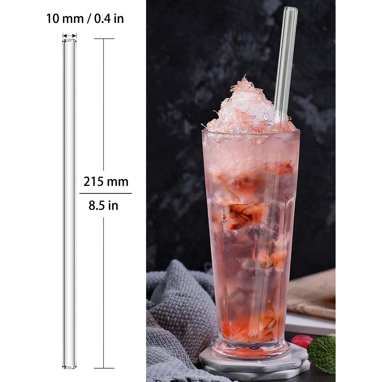 Reusable Drinking Glass Straws with 2 Cleaning Brushes 10 Clear Straws
