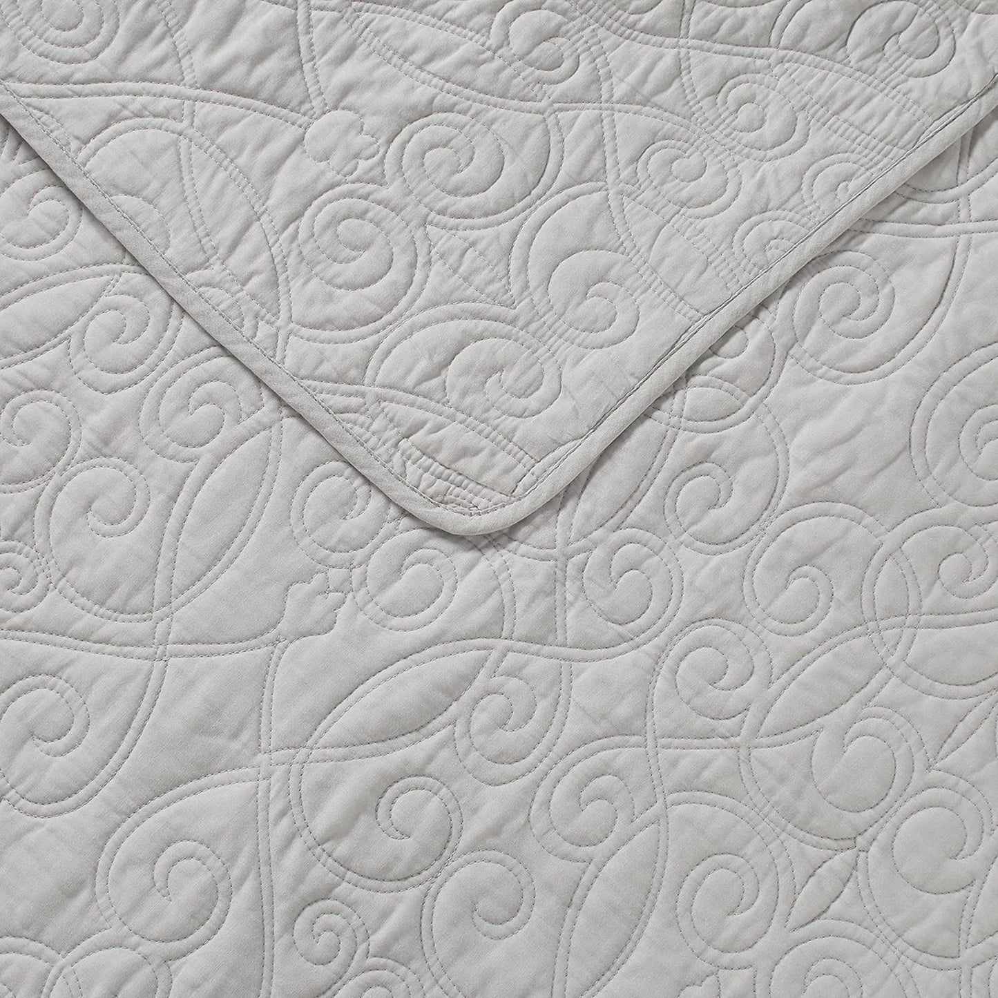 100% Cotton, Reversible All Season Bedding Quilt Set - Soft Grey