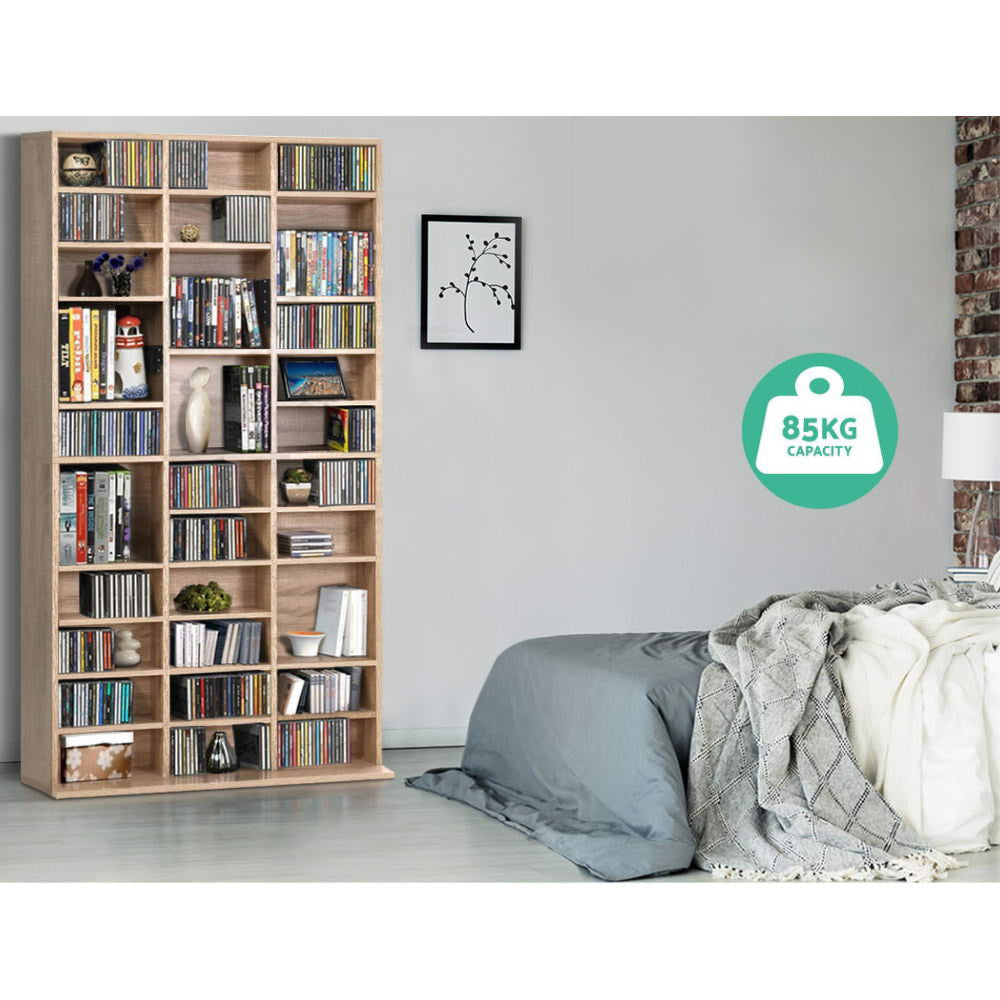 528 DVD 1116 CD Storage Shelf Media Rack Stand Cupboard Book Unit Oak