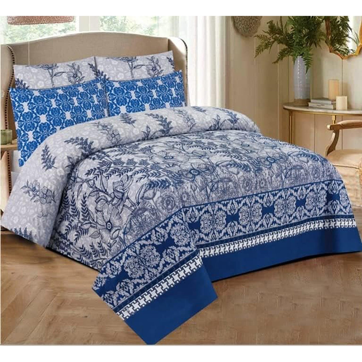 800 Thread Count Pure Cotton Printed Quilt Cover Set - Deserted Blue