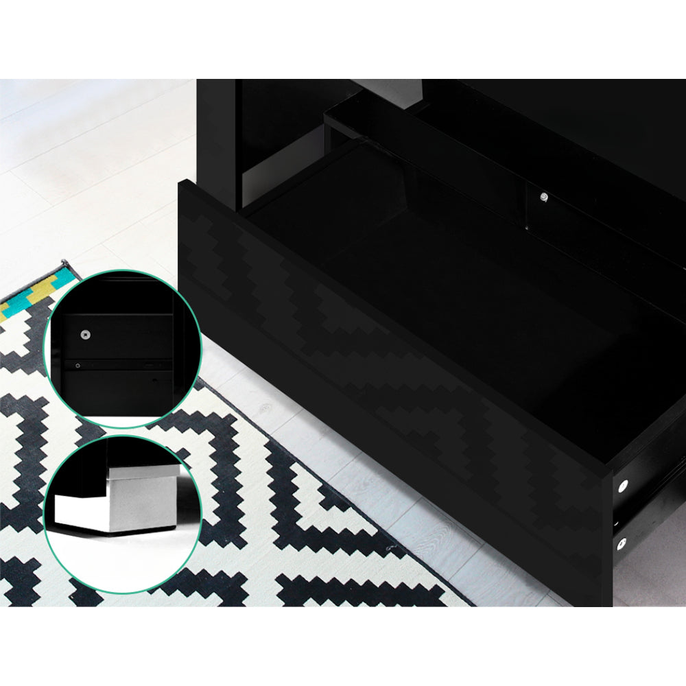TV Cabinet Entertainment Unit Stand RGB LED Gloss Furniture 130cm Black