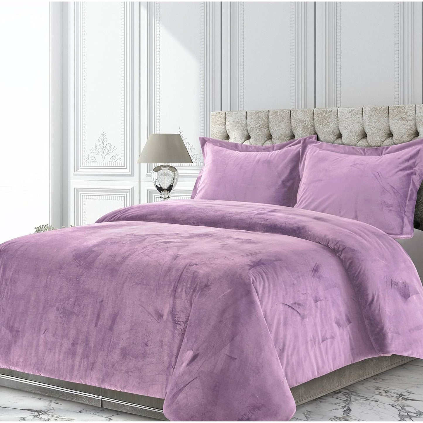 Venice Velvet Oversized Solid Duvet Cover Set - Lilac