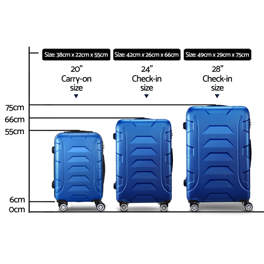 3pc Luggage Travel Sets Suitcase Trolley Lock Blue