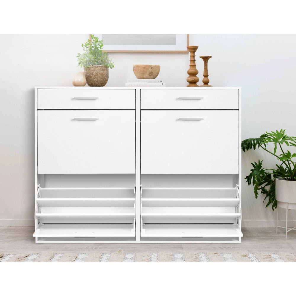 36 Pairs Shoe Cabinet Rack Organisers Storage Shelf Drawer Cupboard White