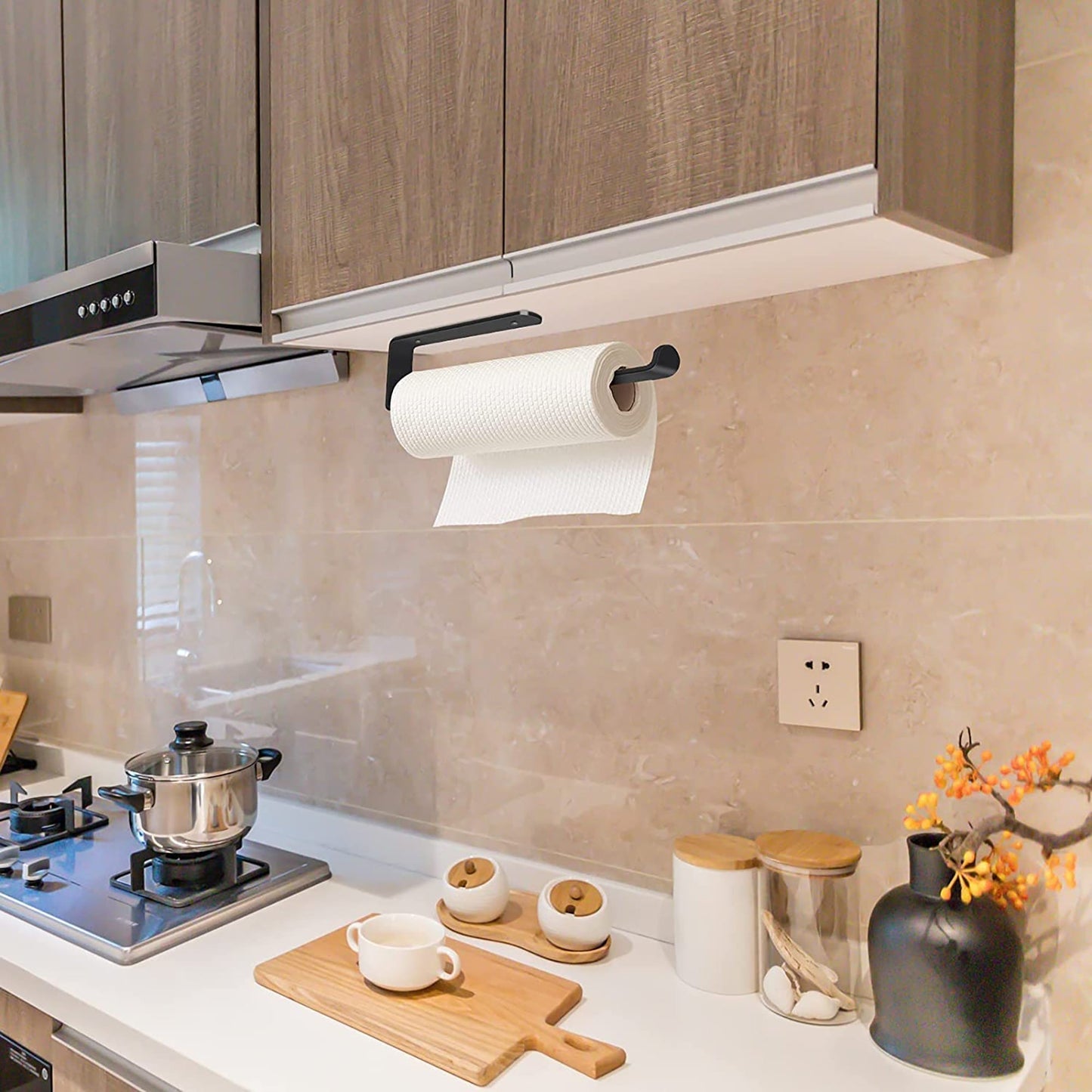 Self-Adhesive Under Cabinet Paper Towel Holder with Adhesive and Screws - Black