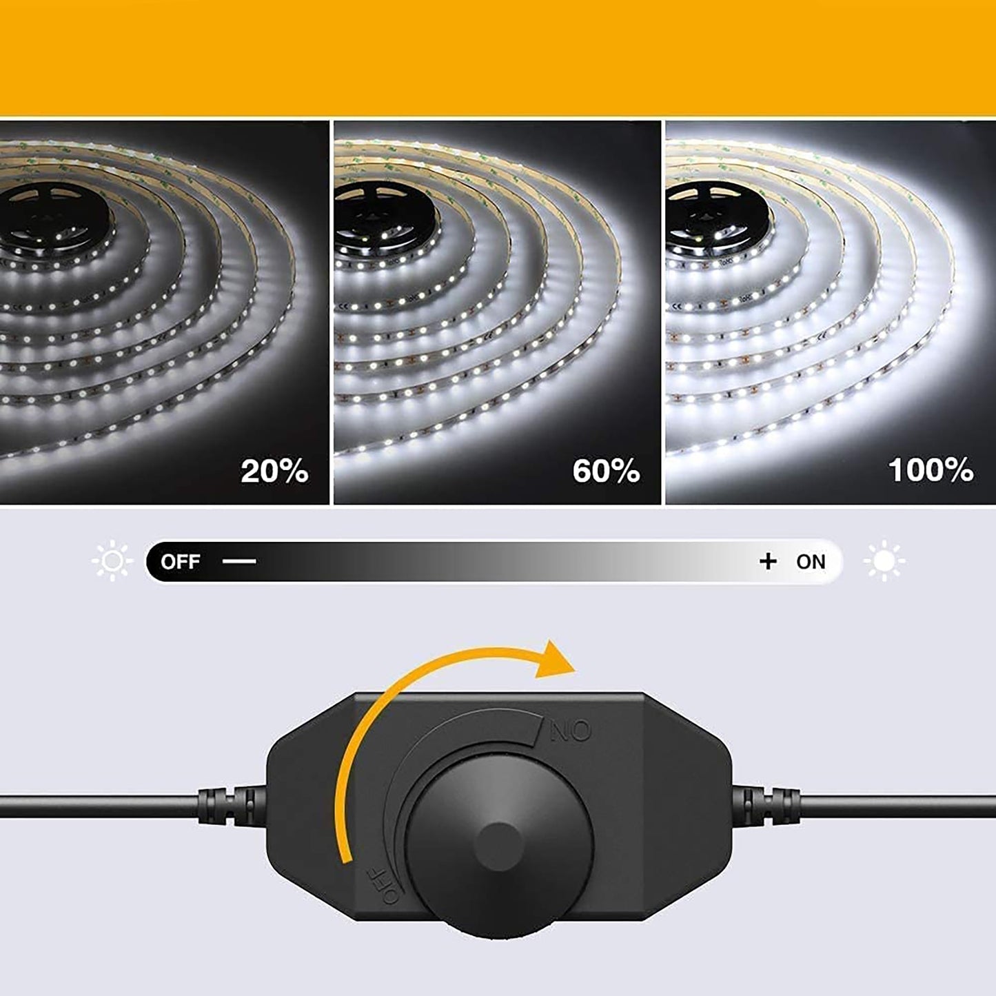 Flexible 6500K Dimmable Bright LED Tape Strip Lights 5 Meters - White