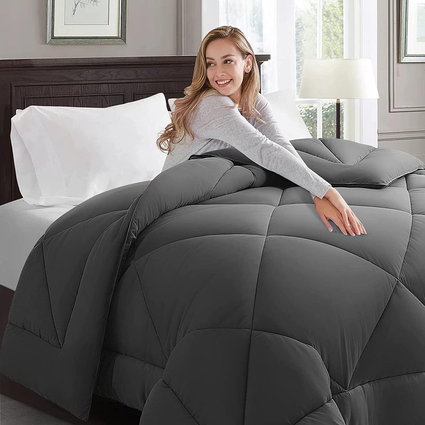Warm and Cooling Microfibre Comforter Bedding Set - Dark Grey