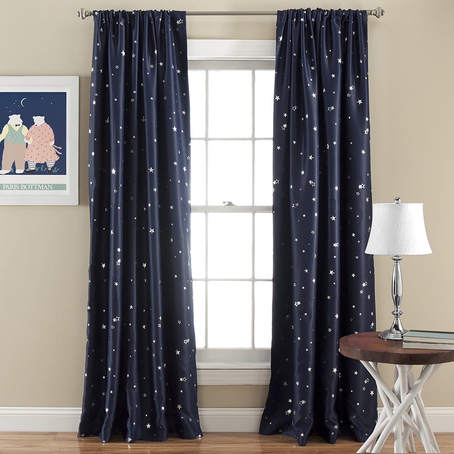 White Star Room Darkening Window Panel 52 by 84 Inch Set of 2 - Navy