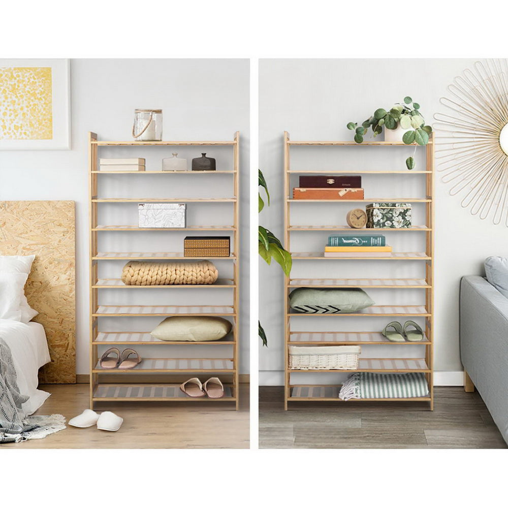 10-Tier Bamboo Shoe Rack Wooden Shelf Stand Storage Organizer