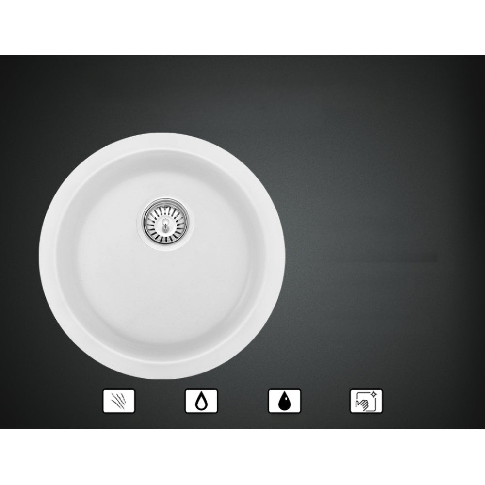 Stone Kitchen Sink Round 430MM Granite Under/Topmount Basin Bowl Laundry White