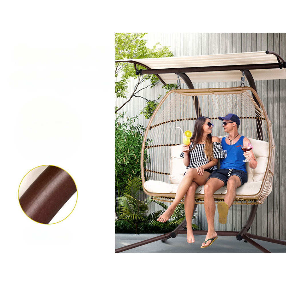 Outdoor Hanging Swing Chair Egg Hammock Rattan Lounge Chair - Latte