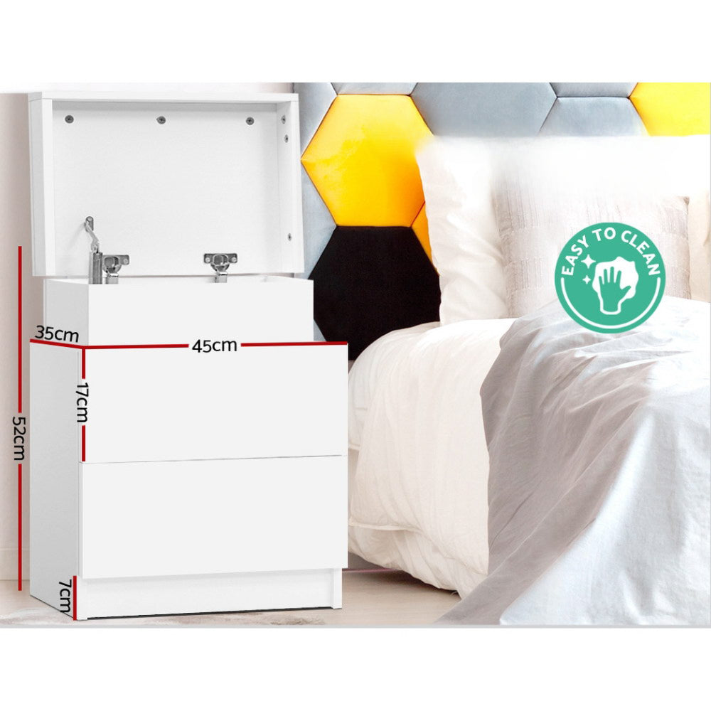Bedside Tables 2 Drawers Side Table Storage Nightstand White Bedroom Wood