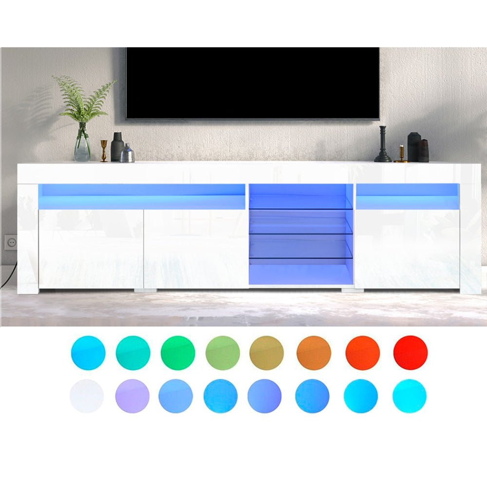 TV Cabinet Entertainment Unit Stand RGB LED Gloss 3 Doors 180cm White