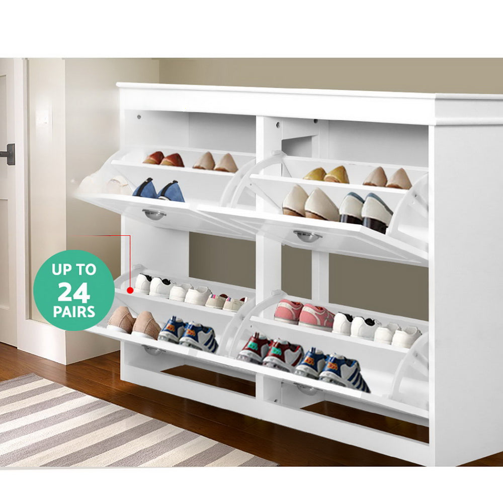Shoe Cabinet Shoes Storage Rack Organiser White Shelf Drawer Cupboard 24 Pairs