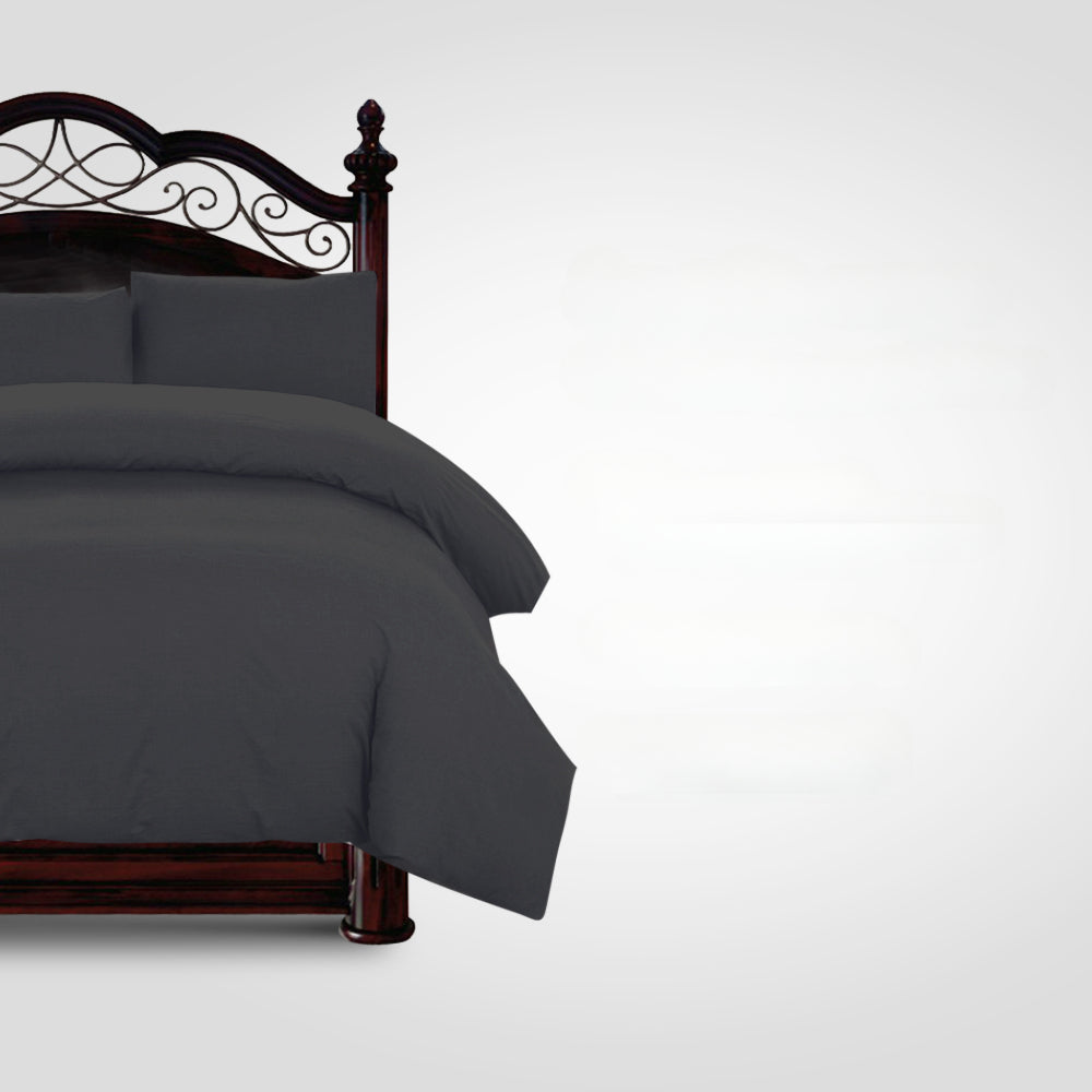 Hotel Cotton Quilt Cover Set Bed Duvet Doona Cover Black - Queen/King/Super King