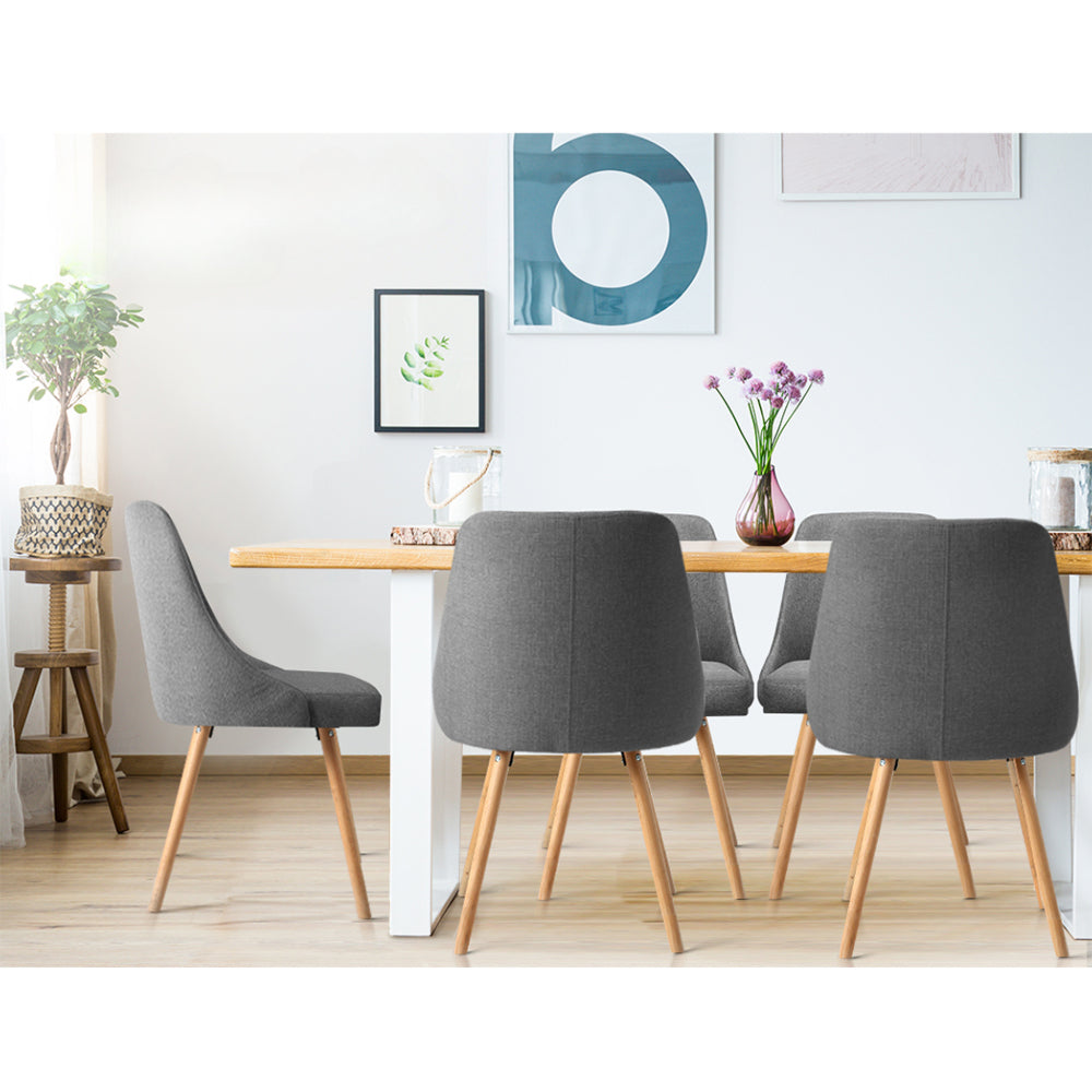 Set of 2 Replica Dining Chairs Beech Wooden Timber Chair Kitchen Fabric Grey