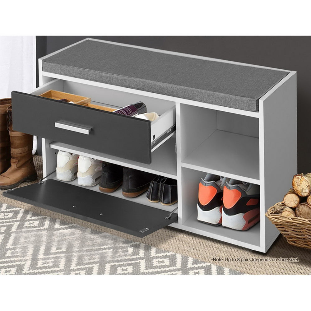 Shoe Cabinet Bench Shoes Storage Organiser Rack Wooden Cupboard Fabric Seat Adjustable Shelf