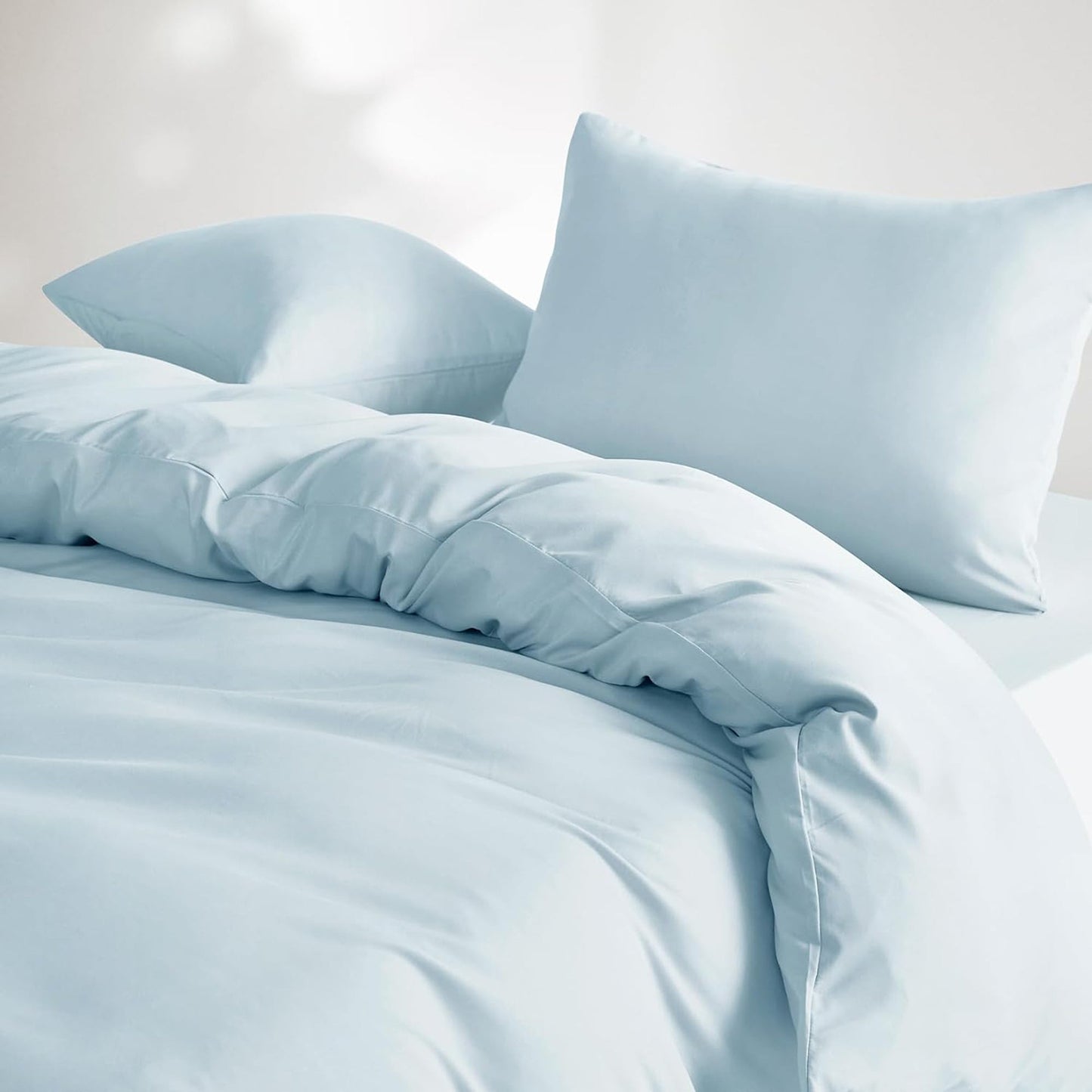 1000TC Ultra Soft Microfiber Duvet Doona Cover Bedding Quilt Cover Set - Light Blue