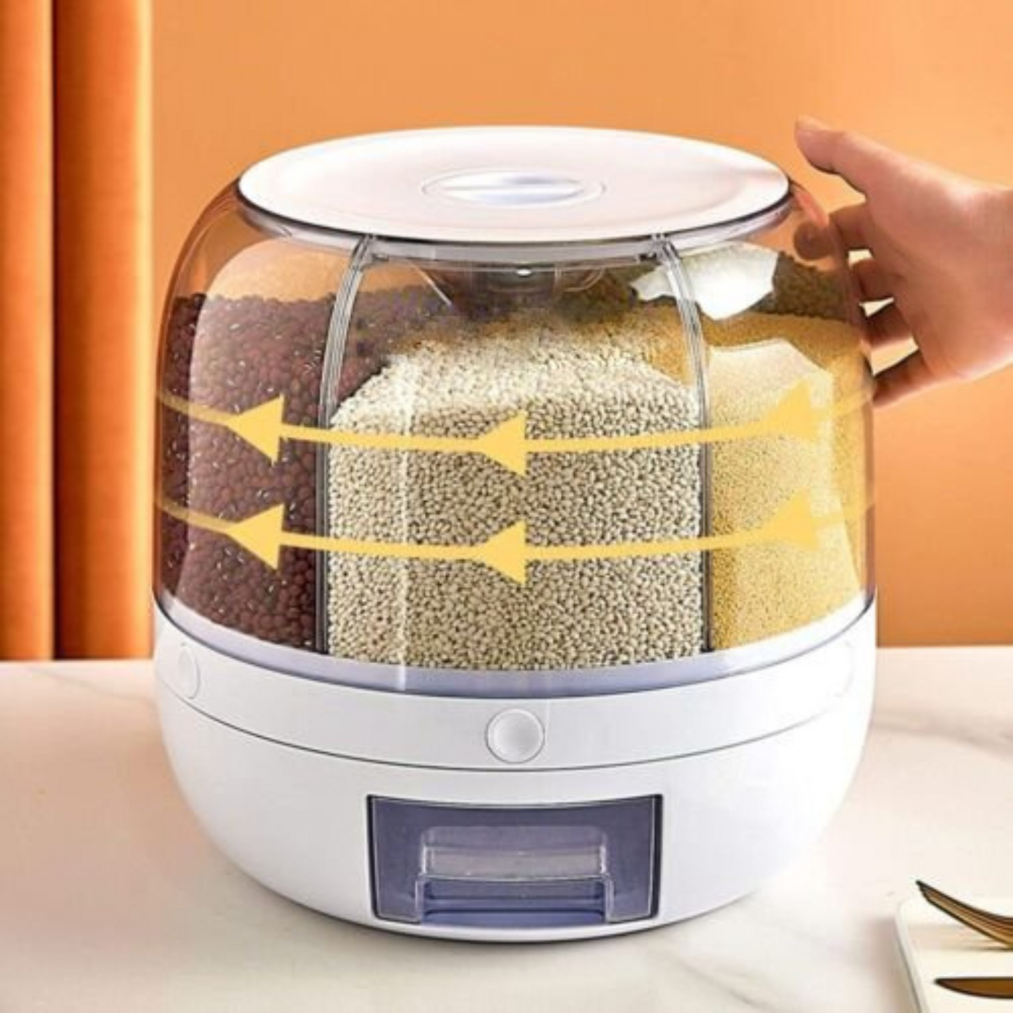 10L Rice Storage Dispenser 360 Degree Rotating Dry Food Grain Container