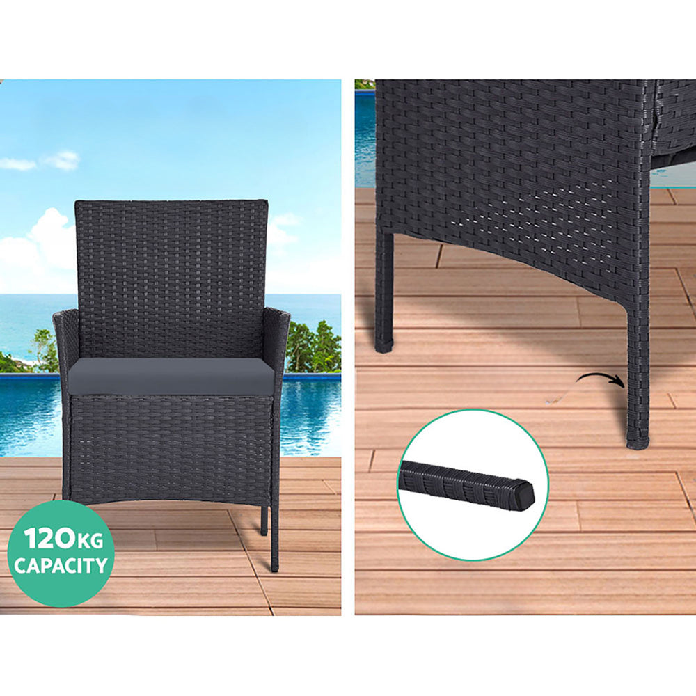 Outdoor Wicker Patio Dining Lounge Set with Storage Cover - Dark Grey
