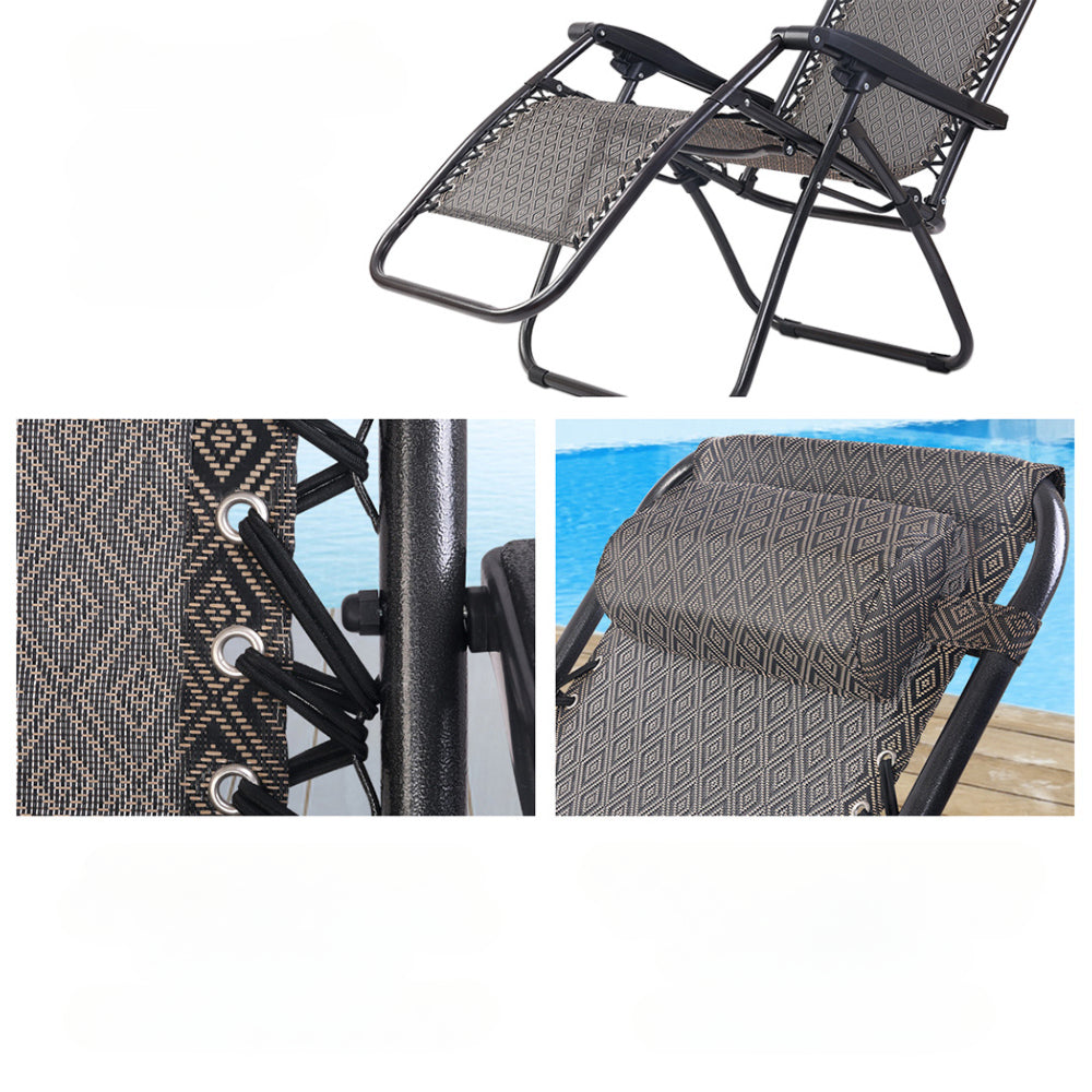 Reclining Chair Folding Camping Outdoor Sun Lounge - 2pcs