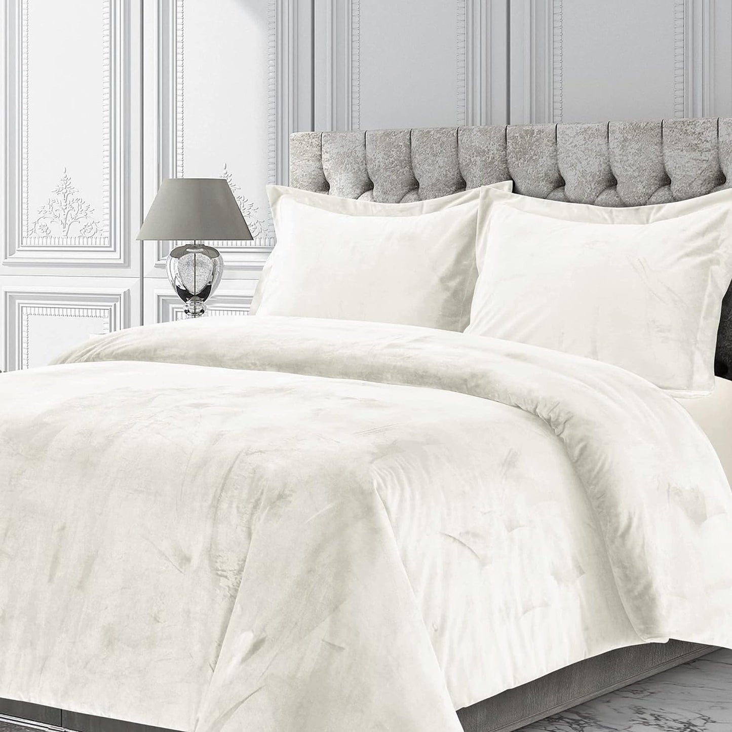 Venice Velvet Oversized Solid Duvet Cover Set - Ivory