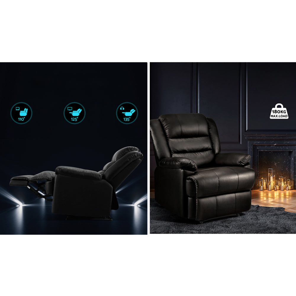 Recliner Chair Armchair Luxury Single Lounge Sofa Couch Leather Black