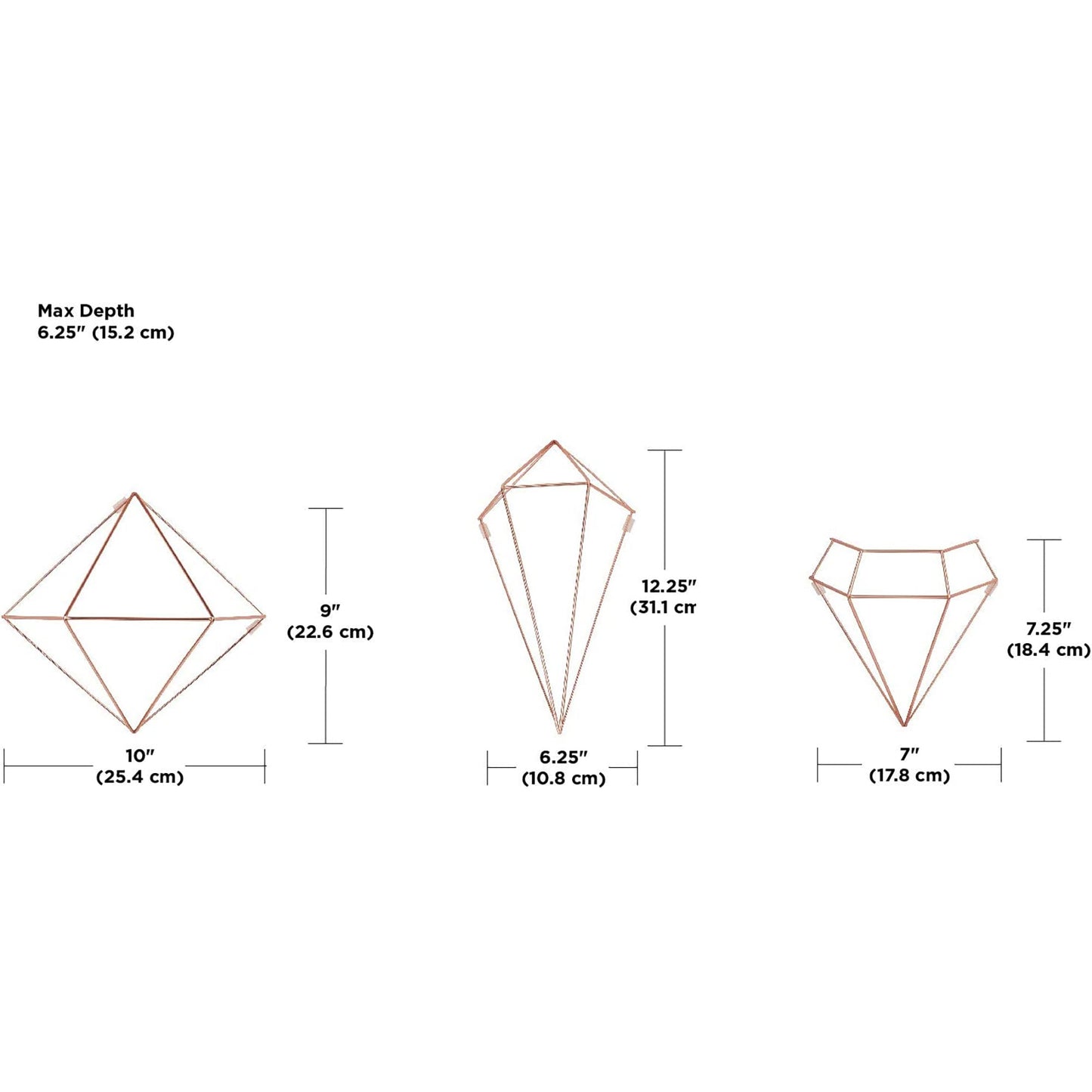 Geometric Sculptures Modern Metallic Wire Shapes Wall Decor Set of 6 - Copper