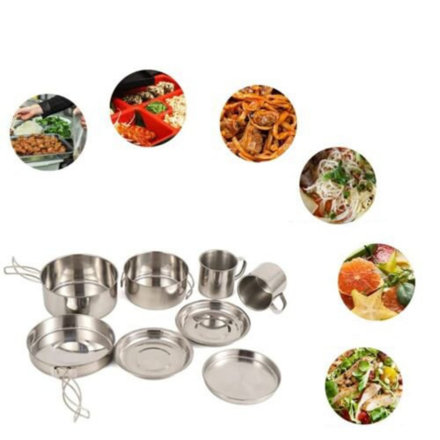 8pcs Portable Camping Cookware Set Outdoor Hiking and Family Picnic Pot and Pan Kit