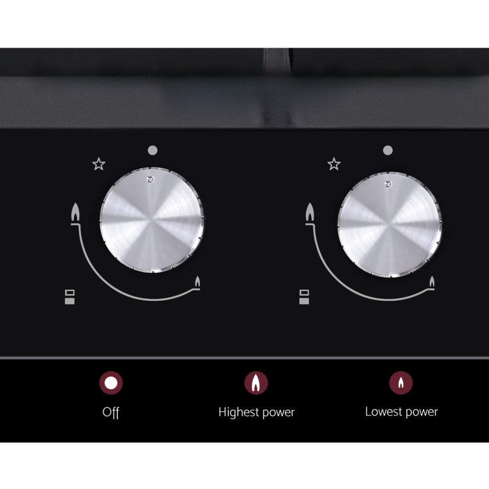 Gas Cooktop 30cm Gas Stove Cooker 2 Burner Cook Top Konbs NG LPG Black
