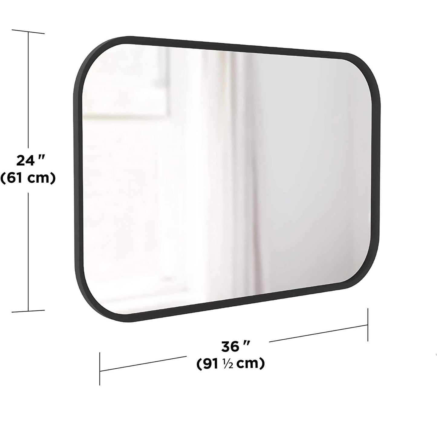Rectangular Mirror with Rubber Frame Modern Decor for Entryways and More 24x36 Inch - Black